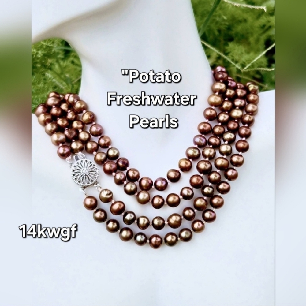 Vtg 14kwgf Dbl Strand Potato Pearl Necklace
